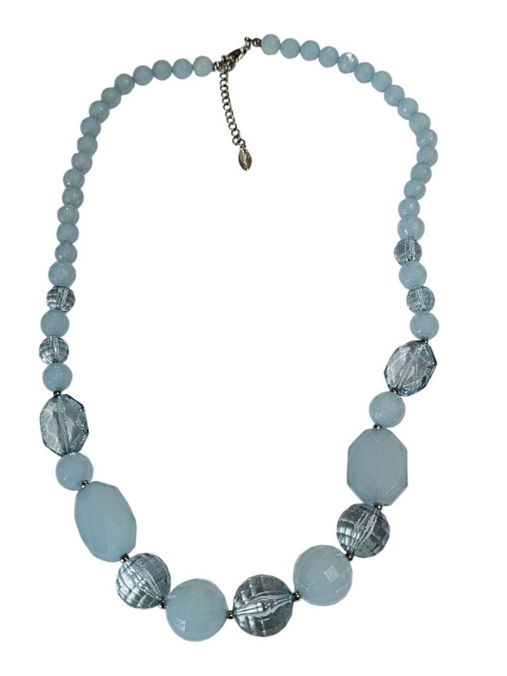 Adore Plastic Beaded Necklace Graduated Faceted 2 Tone Blue 22-24 inches Long